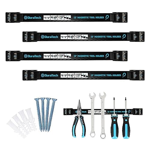 DURATECH 4 Pack 12" Magnetic Tool Holder Strip, Heavy Duty Tool Bar | Magnetic Space Saving Tool Organizer with Mounting Screws for Garage, Workshop, Kitchen