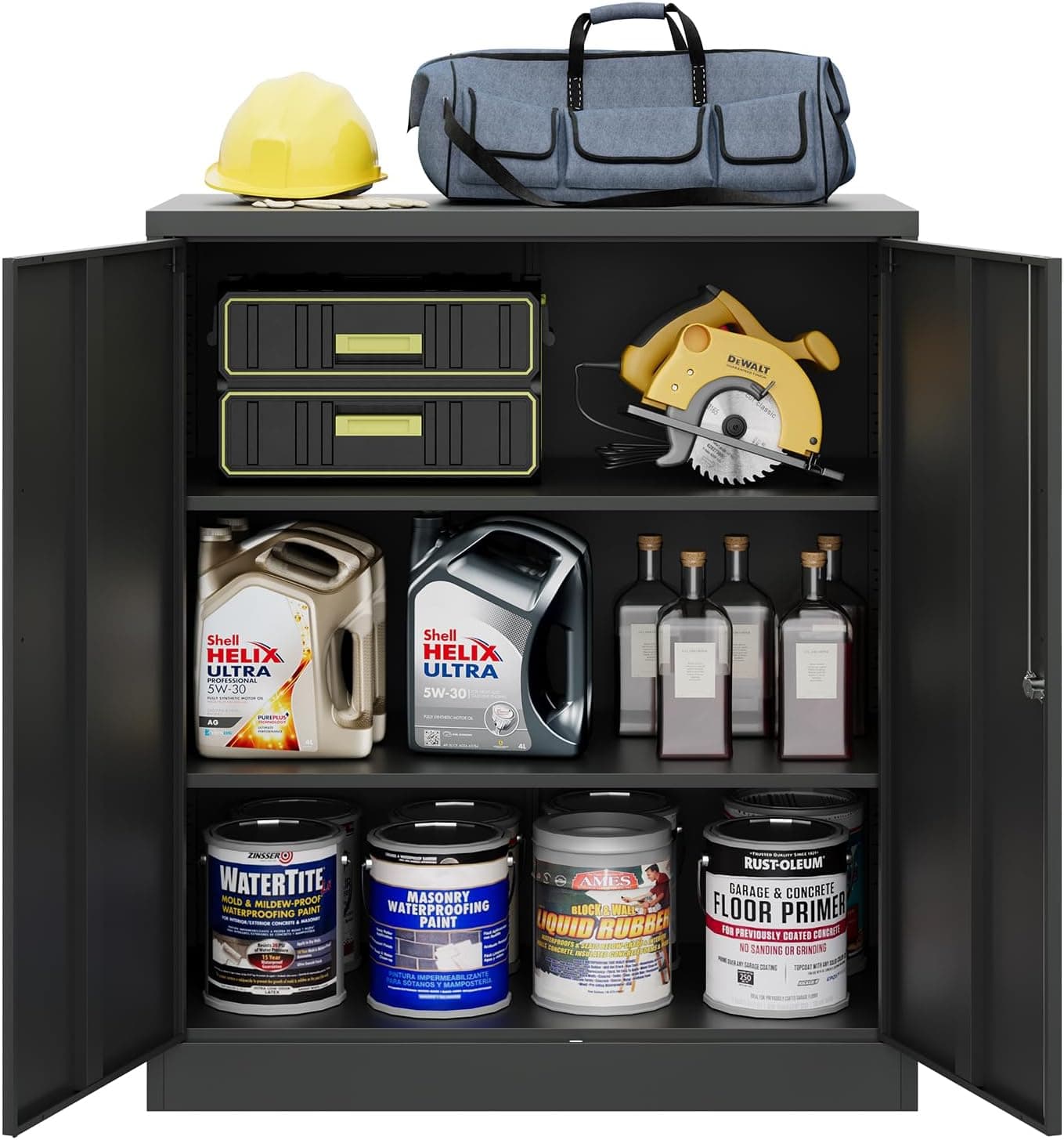 MIIIKO Metal Garage Storage Cabinet with 2 Doors and 5 Shelves, 71" Lockable, Home Office Garage