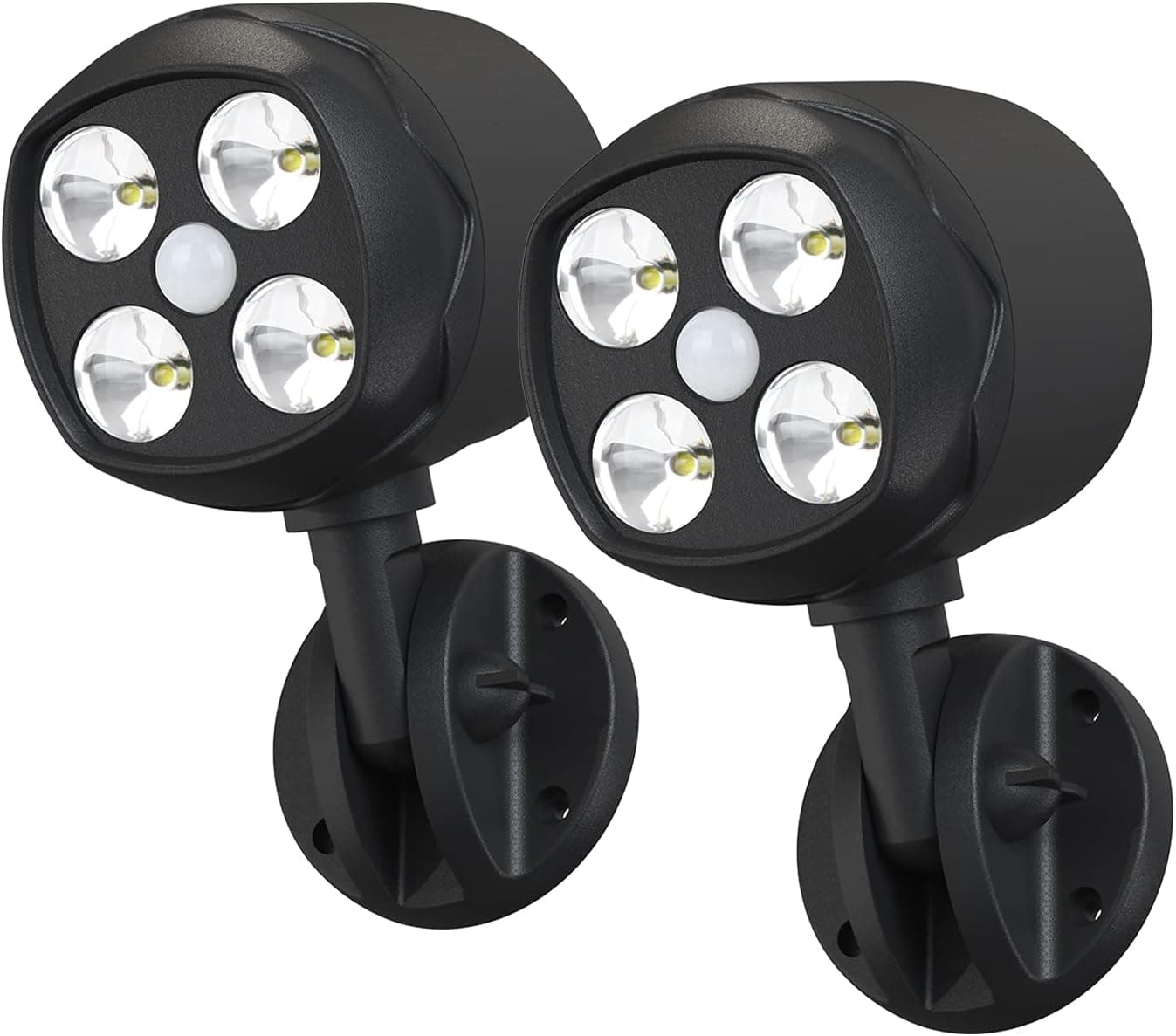 Quiltered Motion Sensor Outdoor Lights, Battery Operated, 600LM Detector Lights, 6000K LED Security Spotlight, Black 2 Pack