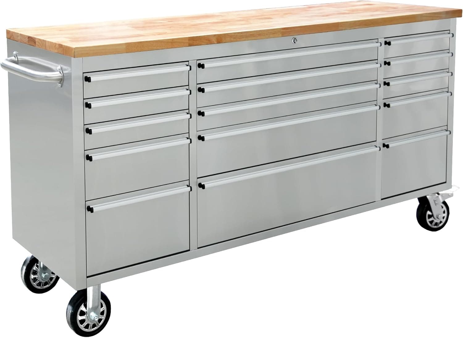 CT Copper Tailor 72-inch Rolling Tool Chest with 15 Drawers and Wheels, Mobile Garage Workbench, Large Tool Box Storage Tool Cabinet with Wood Top, Stainless Steel