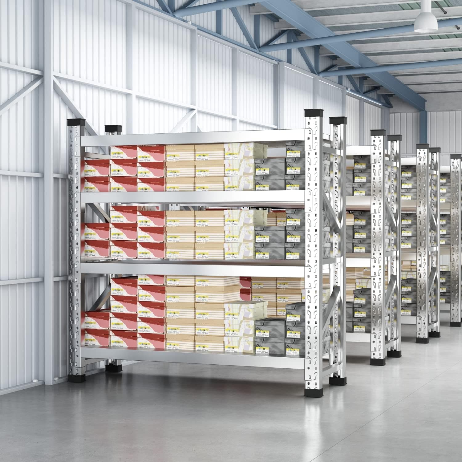 KINGBO Heavy Duty Garage Shelving, 4 Shelf Adjustable Stainless Steel Industrial Storage Rack, 59" W x 20" D x 59" H, Capacity 3,500 lbs