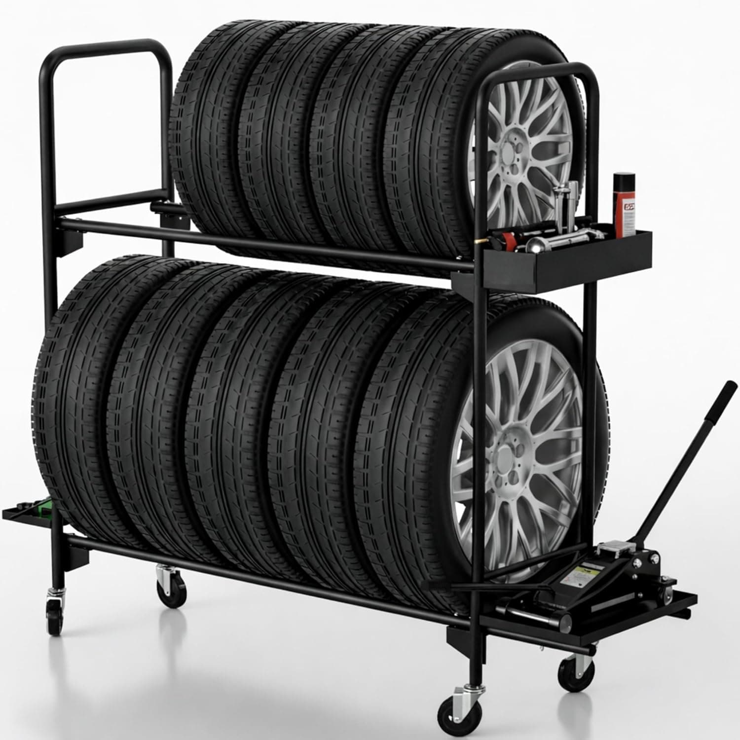 EROTASH Rolling Tire Rack for Garage, Tire Storage Rack, Heavy-Duty Wheel Rack, Tire Shelf with 5" Caster Wheels