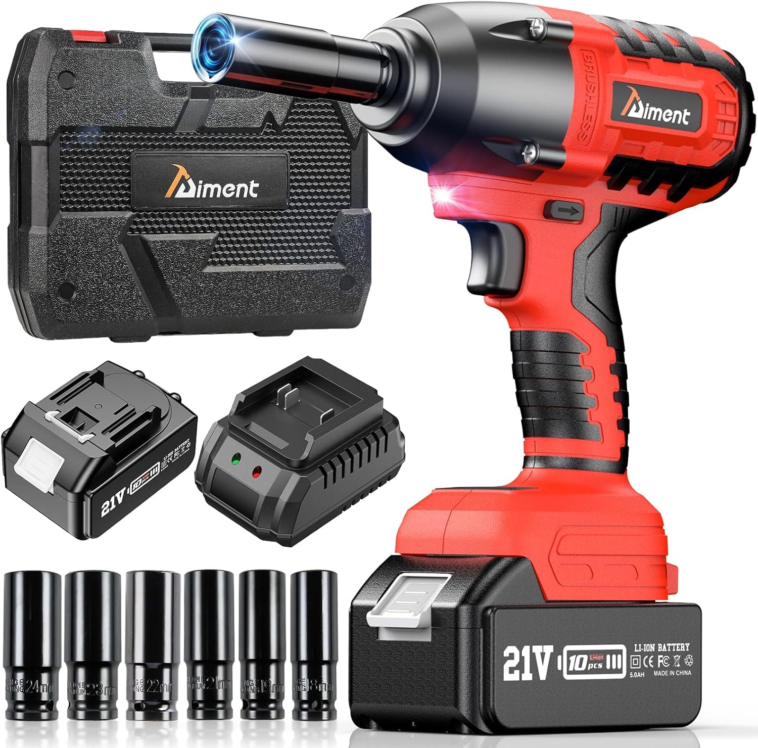 Aiment 550 Ft-lbs/700Nm Cordless Impact Wrench 1/2 inch, 3000RPM Brushless Impact Gun with 4.0Ah Li-ion Battery, Fast Charger, 6 Sockets, Electric Impact Wrench for Car Home Truck Tractor AT700