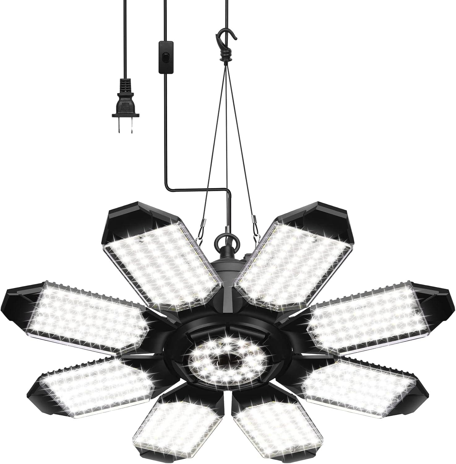 AUDLES Shop Light, Plug in 260W Garage Light, 26000LM 6500K with 8+1 Deformable Panels, Linkable (1PK)