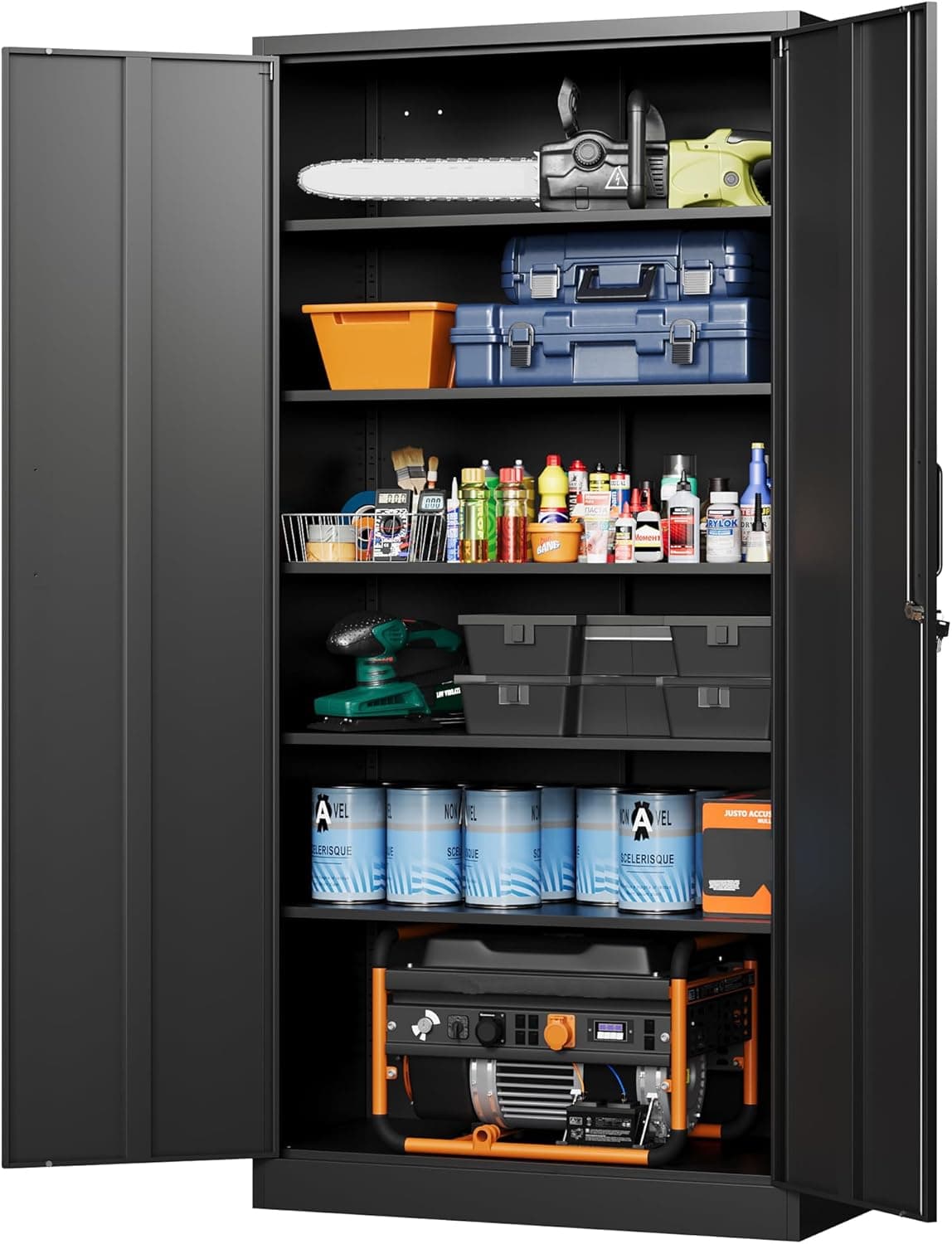 Letaya Metal Garage Storage Cabinets with Lock, 72" Tall Tool Organizer Steel, 5 Adjustable Shelves, Black