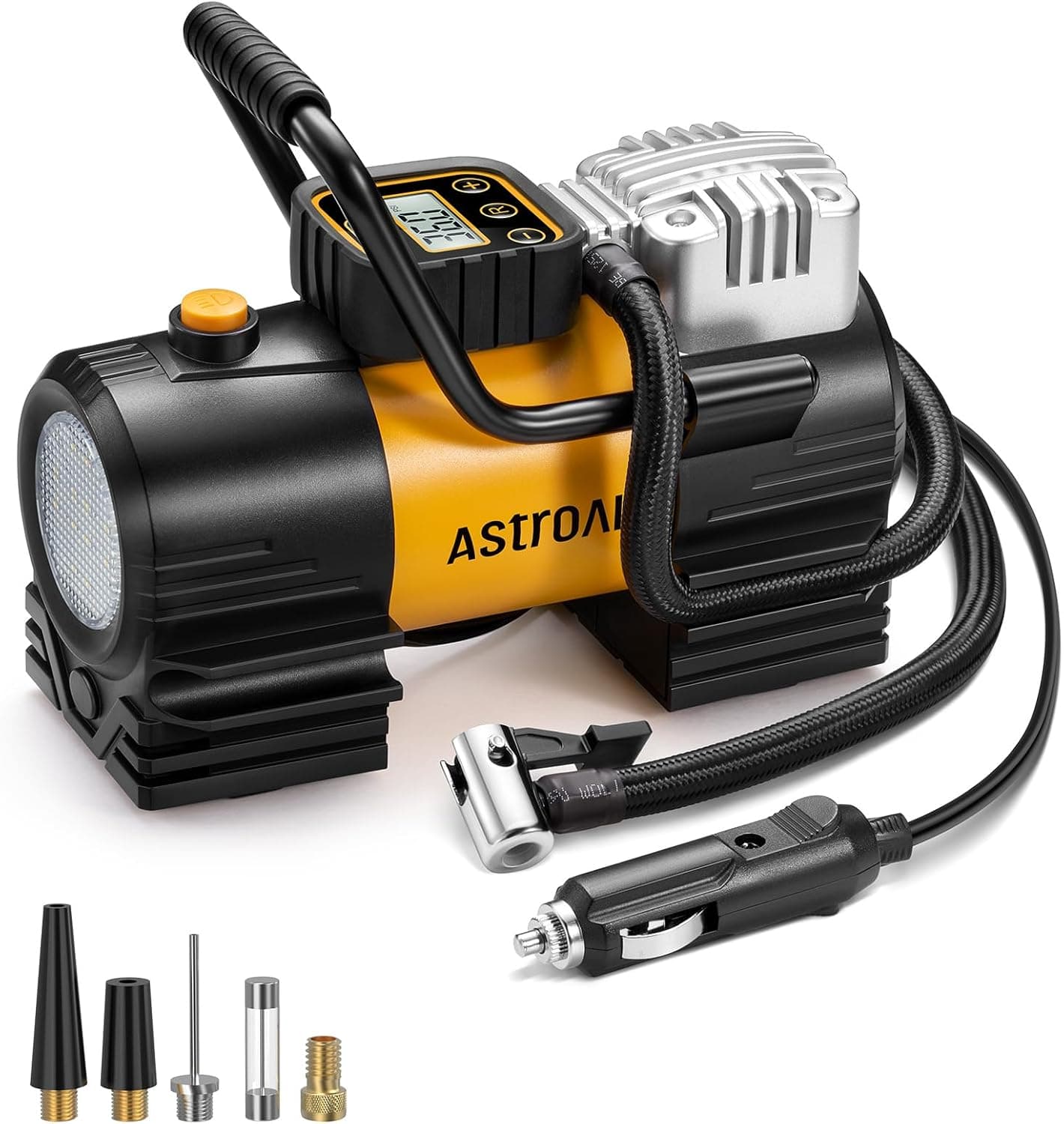 AstroAI Tire Inflator Portable Air Compressor 150 PSI 12V DC Tire Pump with Digital Gauge Auto Shut-Off Fast Inflation, Ultra-Bright 12 LED Emergency Light