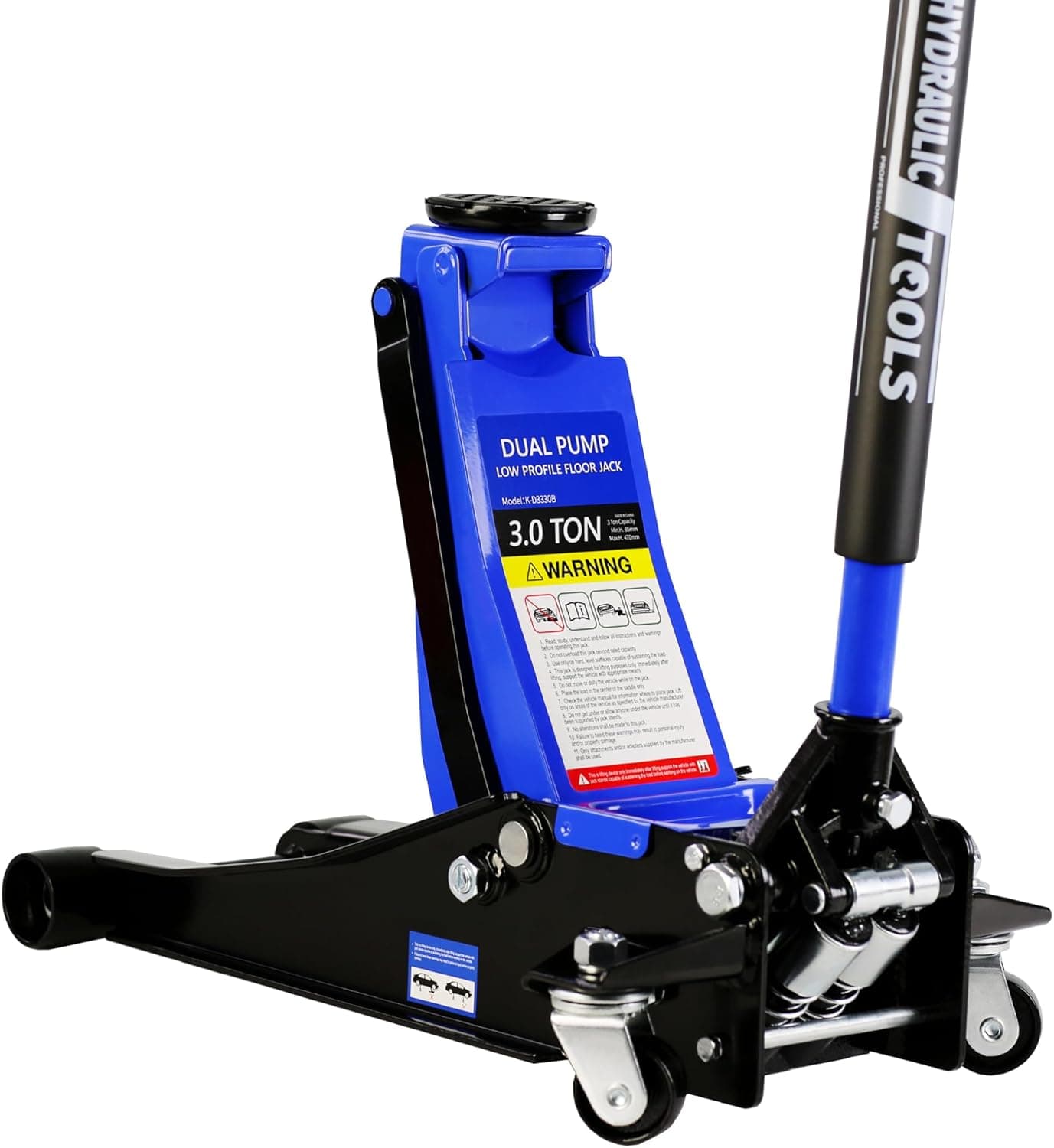 3 Ton Low Profile Floor Jack, Hydraulic Steel Racing Floor Jack, Lift Range 3.3"-18.5"