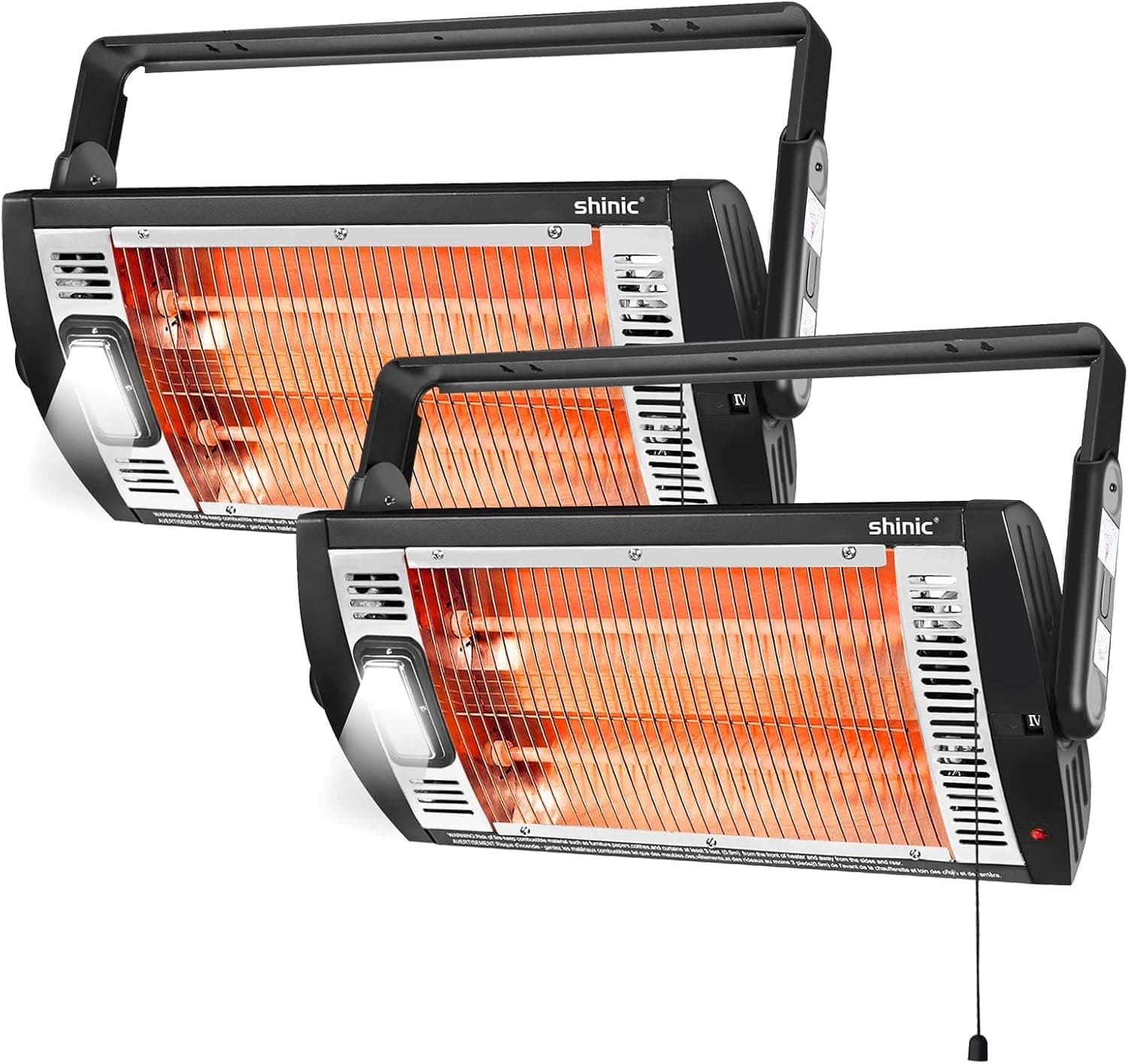 Shinic 2 Packs Electric Garage Heaters, 1500W/750W Ceiling Mounted Radiant Heaters with Halogen Light