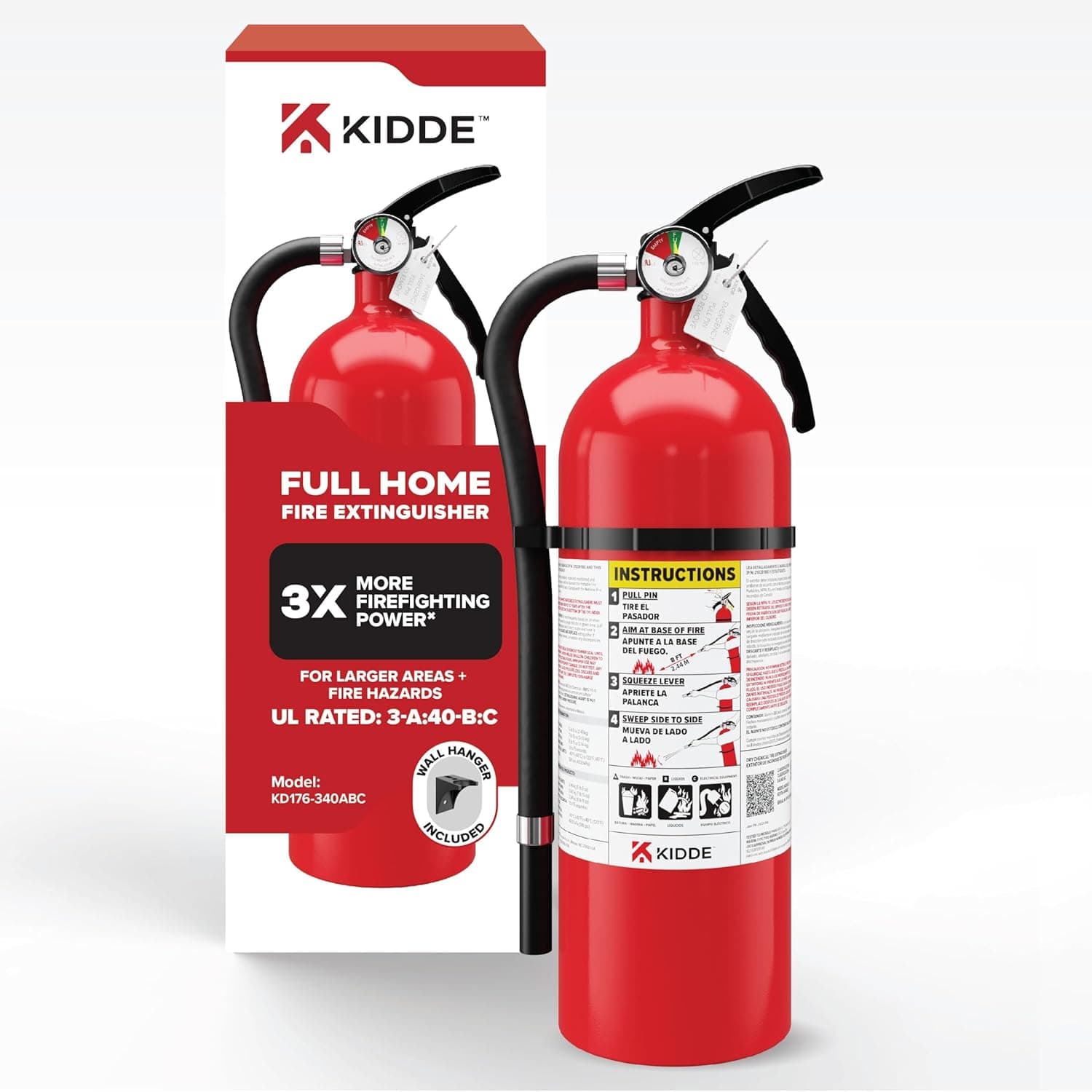Kidde Full Home Fire Extinguisher, 3-A:40-B:C, KD176-340ABC, 5.5 lb. Dry Chemical