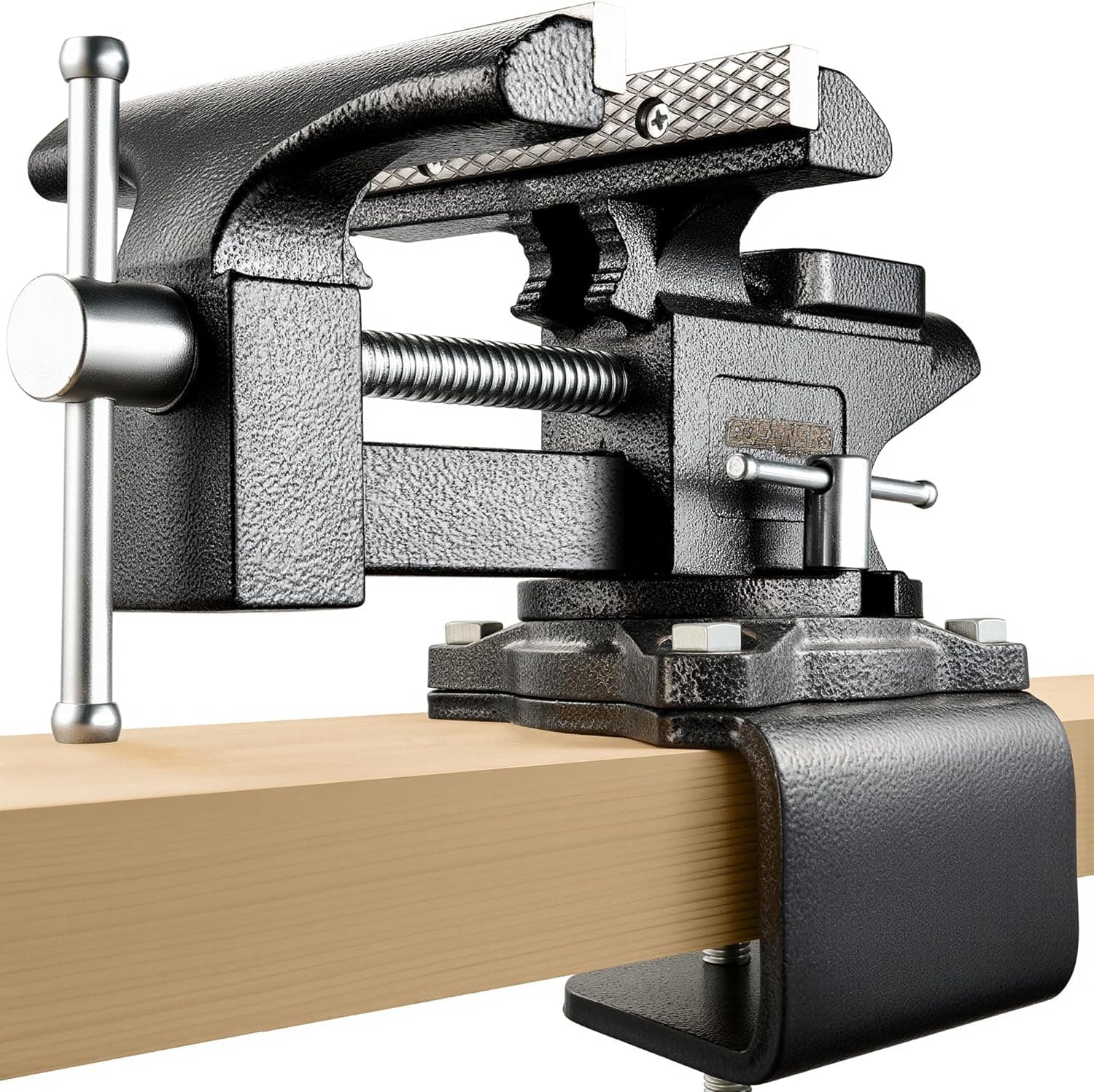 Bench Vise 6 in, Forged Steel Construction, Built-in Pipe Jaw and Swivel Base