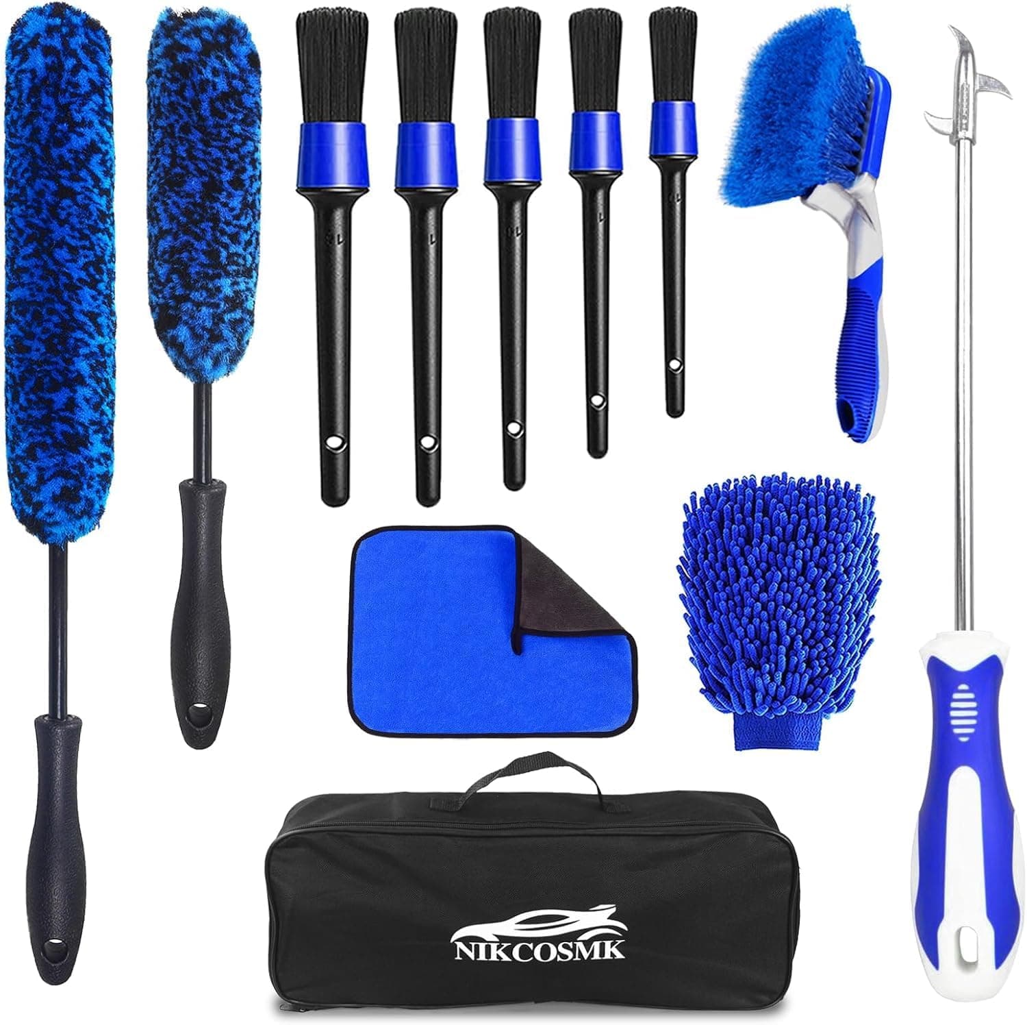 12Pcs Wheel Brush Kit for Cleaning Wheel and Tire, Car Detailing Brushes, Bendable Rim Cleaner Brush Set