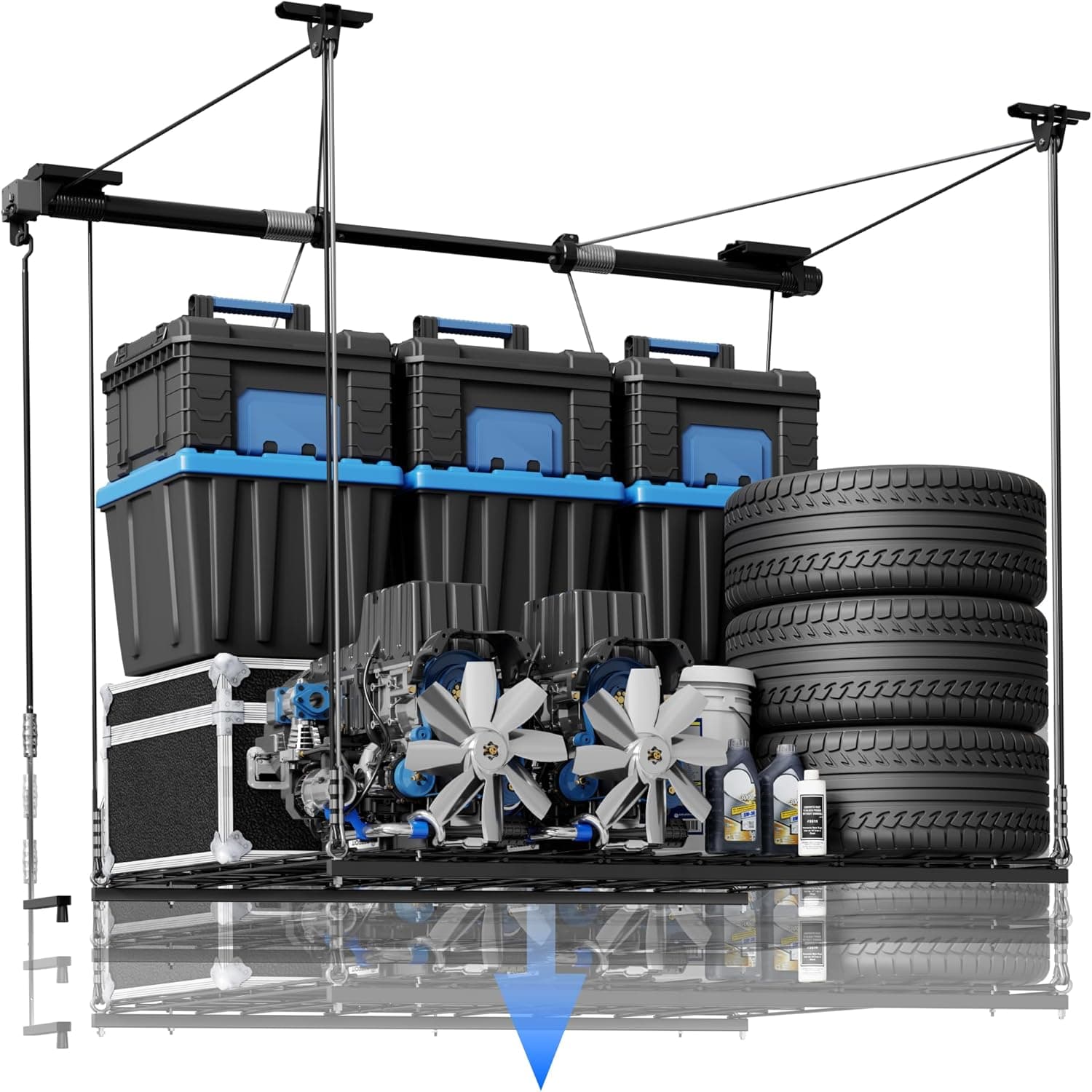 FLEXIMOUNTS GL1 Overhead Garage Lifting Storage Rack, 4x4 Ft Heavy-Duty, 71"L Axle, 350lbs, Black