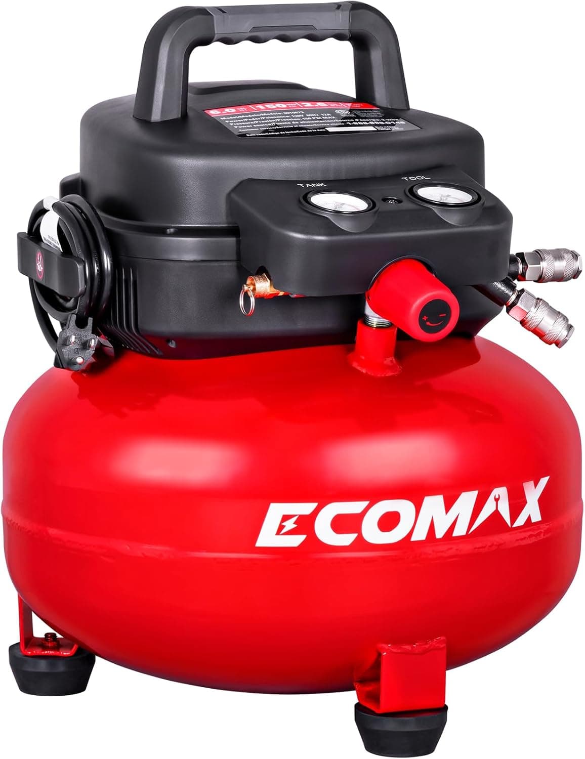 ECOMAX Air Compressor, 6 Gallon Pancake, Max 150 PSI, 2.6 CFM @90 PSI, Oil Free (Red, 0210673)