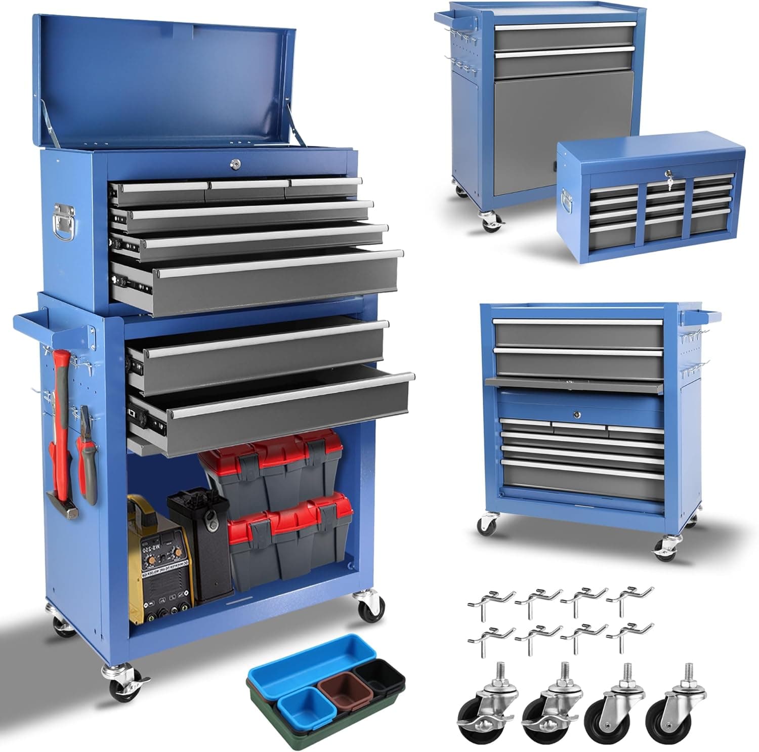 Rolling Tool Chest with Wheels 8 Drawers, Assembled Tool Cabinet Combo with Drawers, Detachable Organizer Tool Chests, Mobile Lockable Tool Box for Workshop Mechanics