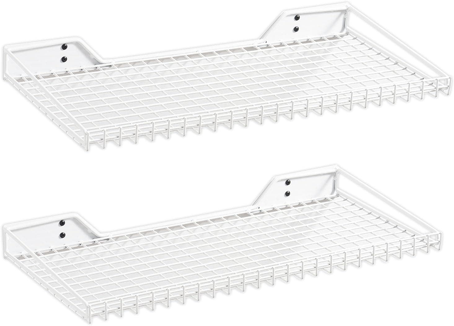 Wallmaster Heavy Duty Garage Wall Shelving 2 Pack 23.6x11.8in Metal Wire Shelves Wall Mount Mesh Storage Rack for Garage, Office, Basement and Kitchen, max Load 65 lbs (White)