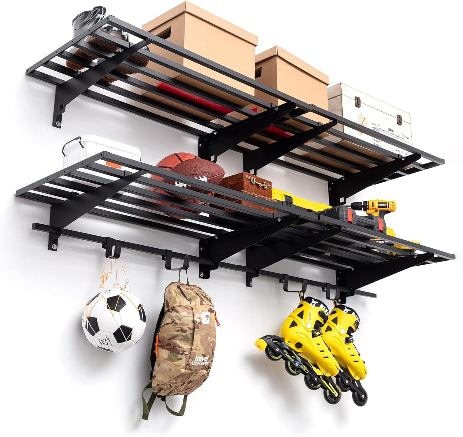 WAREYEASY Garage Wall Shelving, 2-Pack 2 x 4ft Garage Storage Rack, Loads 700 lbs 24-inch-by-48-inch Heavy Duty Wall Shelves, Black