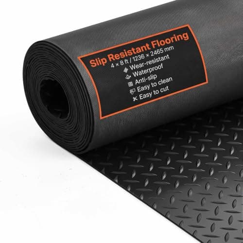 VEVOR Diamond-Plate Rubber Flooring Roll 0.12 inx4ftx10ft, Garage Floor Mat | For Garages, Under Cars, Industrial Areas and Gyms, SBR Rubber Mat with Diamond Texture and Easy-to-Clean Surface, Black