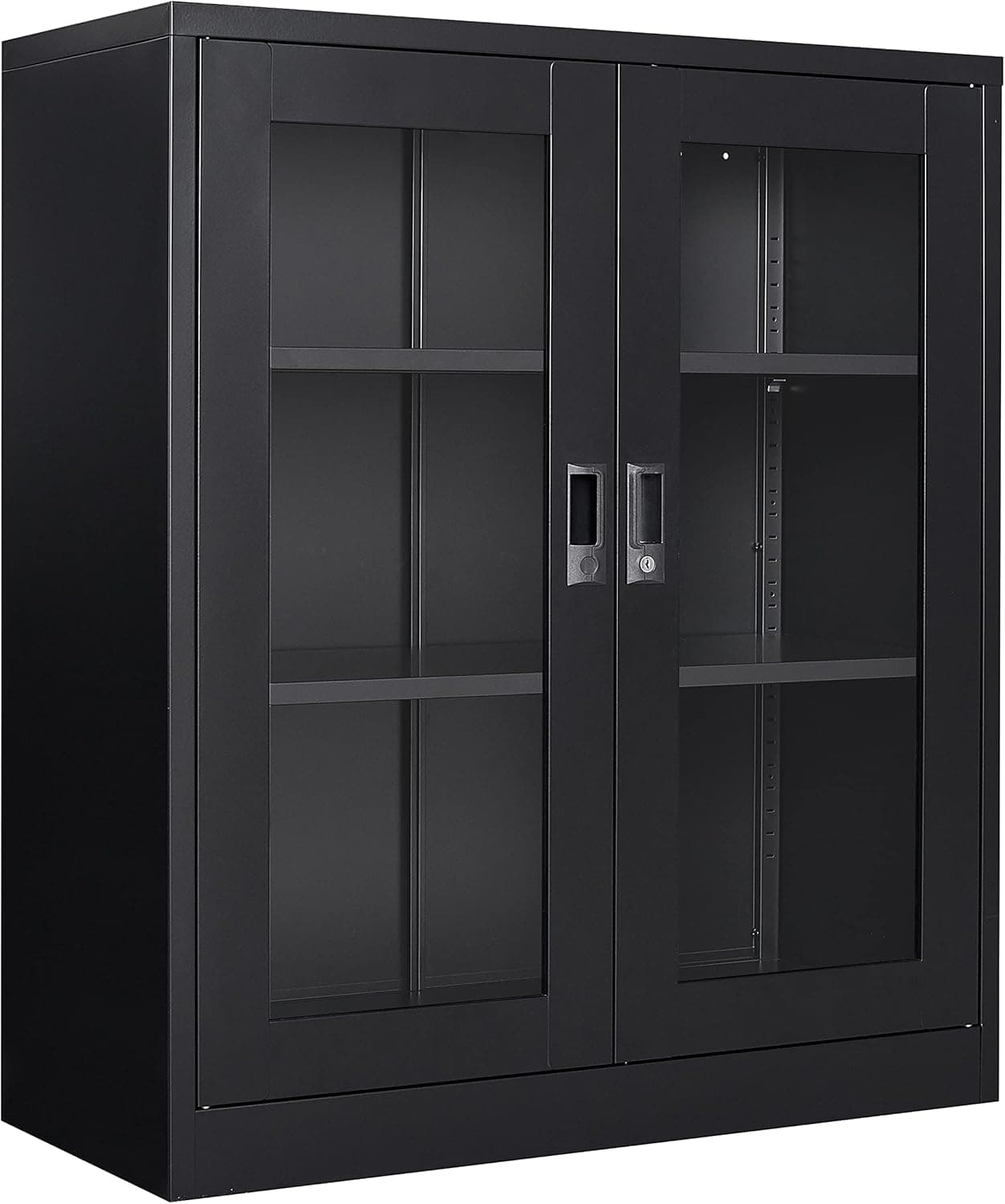 SISESOL Metal Storage Cabinet with Lock and 5 Adjustable Shelves, 71" Black Steel, Locking Doors