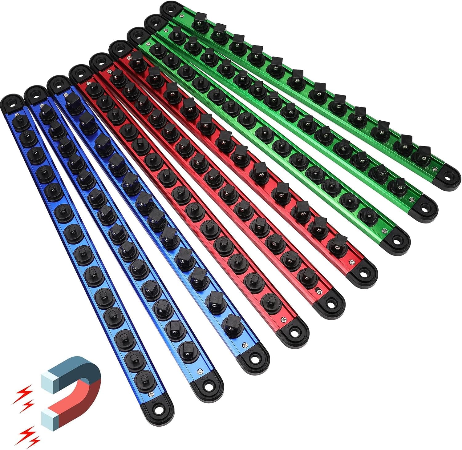Magnetic Socket Holder Organizer Set: 9-Piece Detachable 1/4, 3/8, 1/2 Trays, Holds 120 Sockets