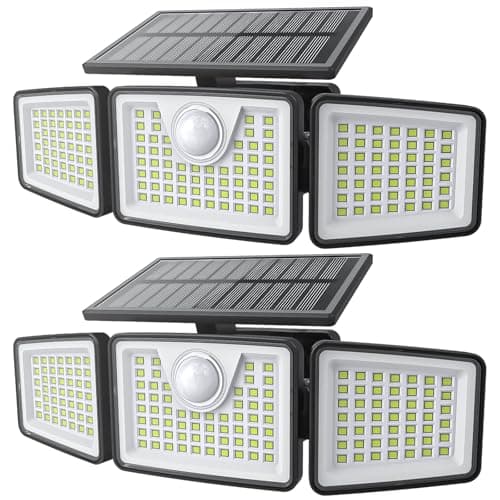 daphino 2500LM Solar Lights, Motion Sensor Outdoor Lights, 3-Head, 2 Pack | 270° Wide-Angle Street & Area Coverage, IP65 Waterproof Security Lighting, 3 Lighting Modes, Non-Remote