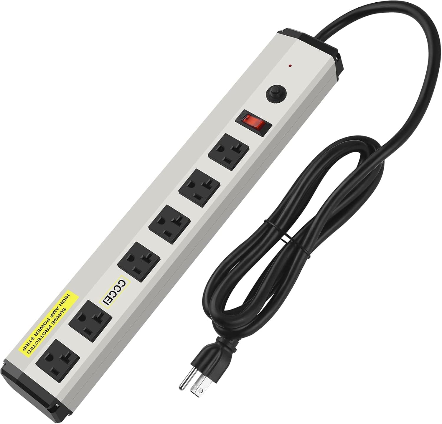 CCCEI Heavy Duty Power Strip Surge Protector 20 Amp, High Amp Industrial Shop Garage Metal Multiple Outlets, 4 FT 12 Gauge 5-15P Extension Cord 6 Outlet 6-20R T-Slot 20a for Appliance