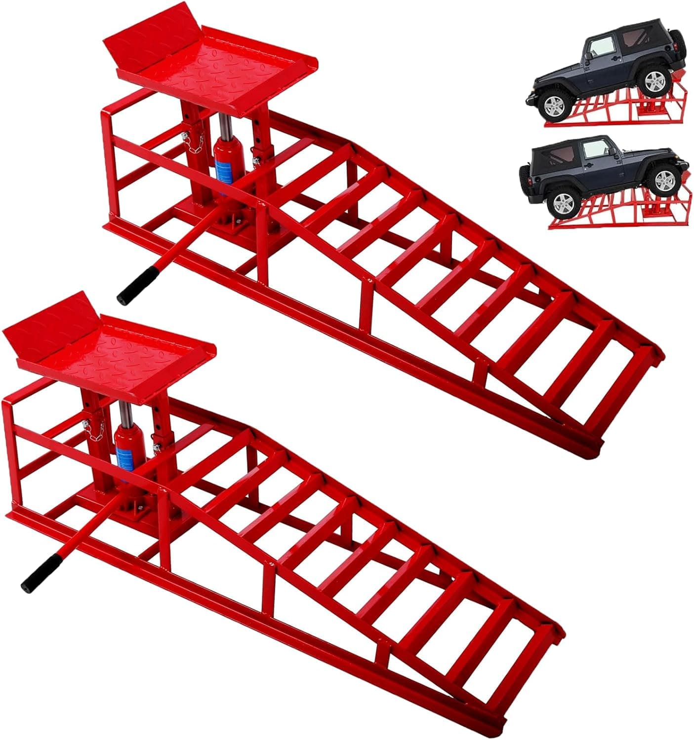 2pcs Car Ramps with 5T 10000lbs Heavy Duty Hydraulic Lift Low Profile Service Ramps