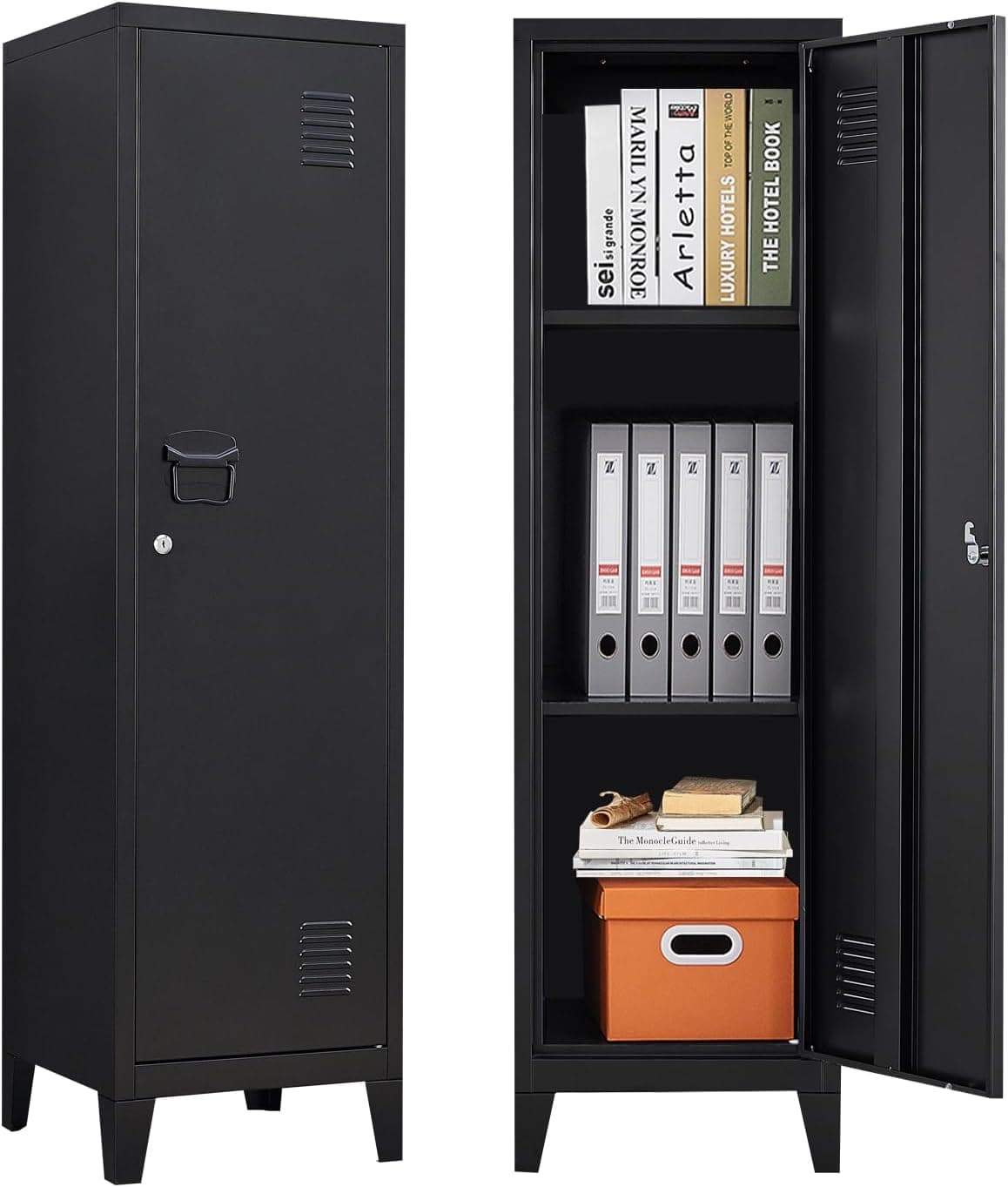Metal Locker with Doors and Shelves, Locking Storage Cabinets for Small Spaces, Lockers for Office Garage School Gym