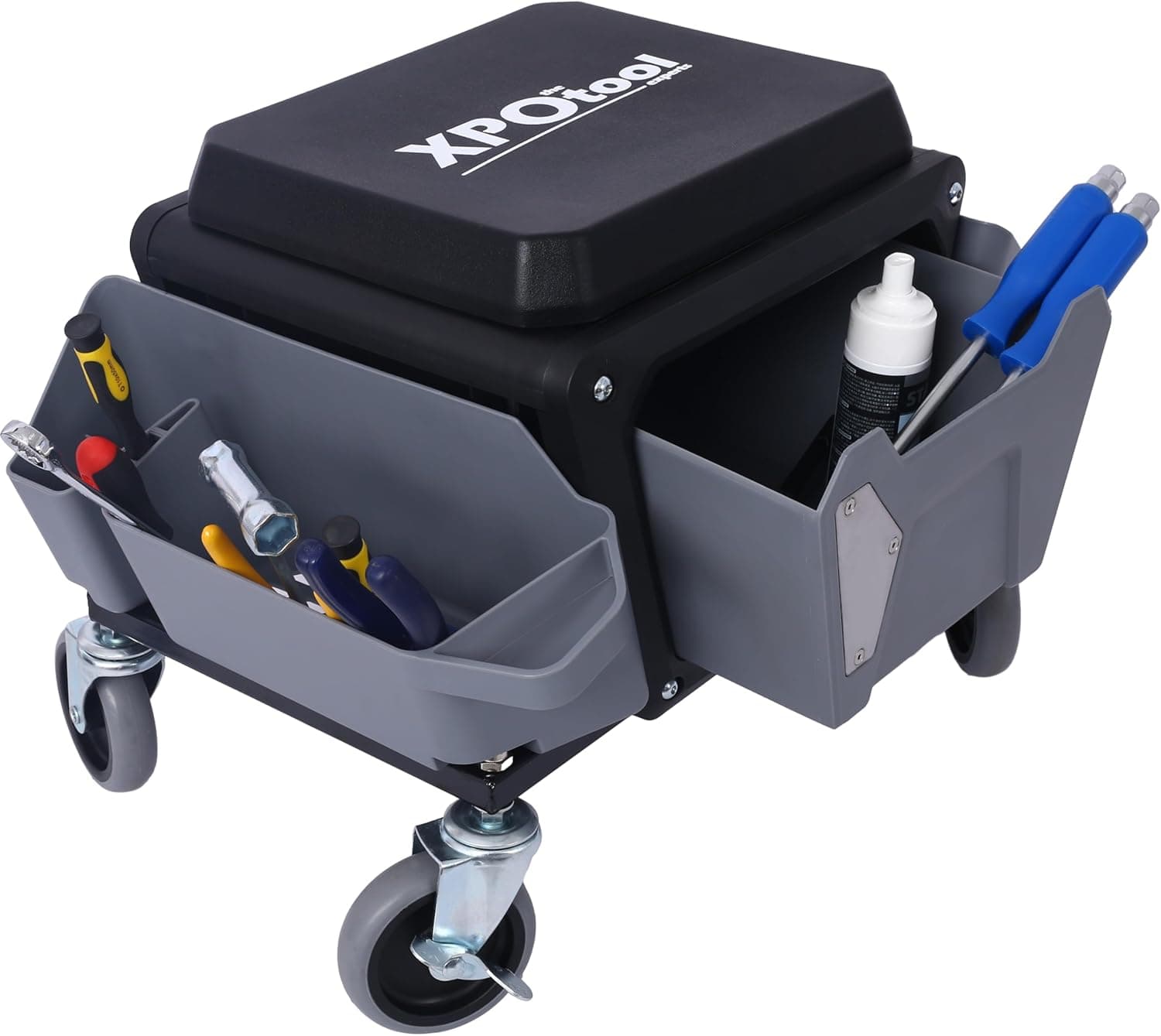 Heavy Duty Rolling Shop Stool, Brake Stool with 2 Lockable Wheels, 330 lbs Capacity (Gray)
