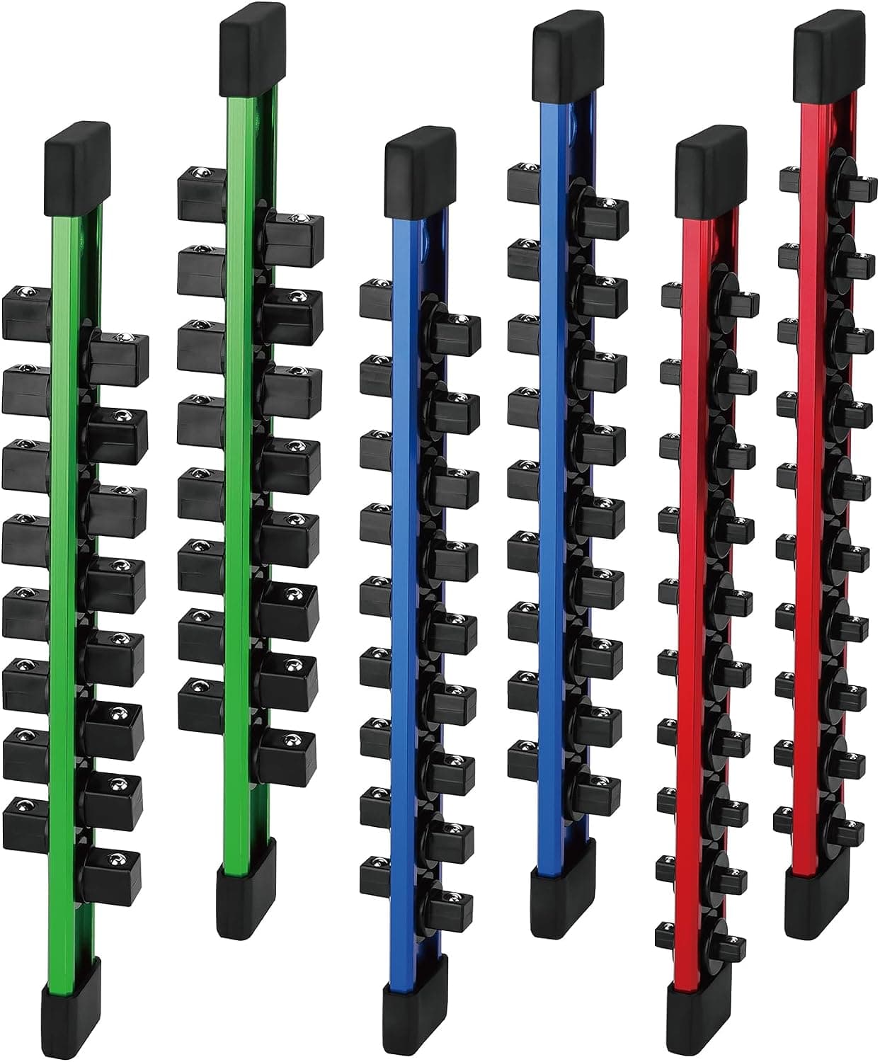 6-Piece Socket Organizer Storage Set, Double Sided Aluminum Alloy Rail, Holds 108 Sockets, 360 Swivel Clip