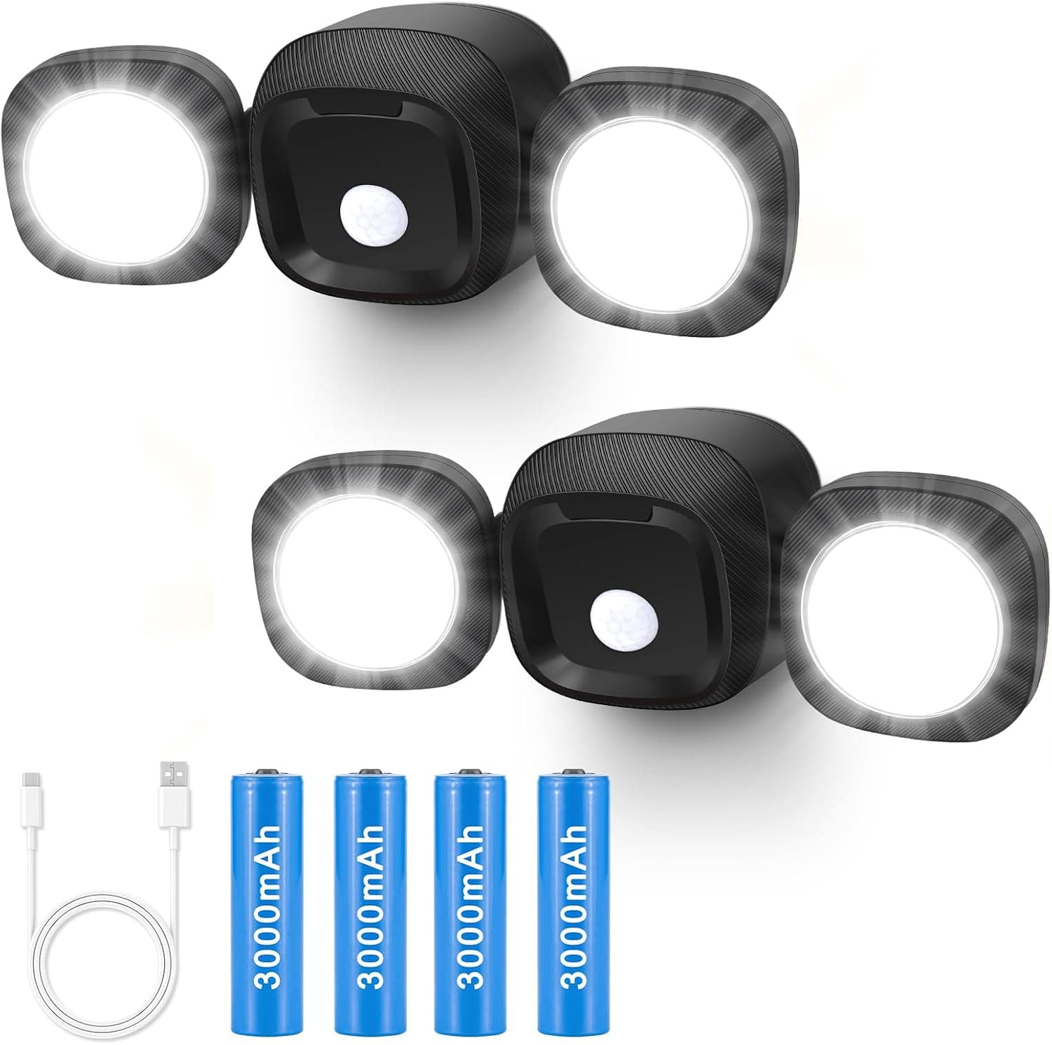 Battery-Operated Motion Sensor Outdoor Lights, Rechargeable LED Flood Light, Wireless Security Lights Waterproof, Black 2Pack