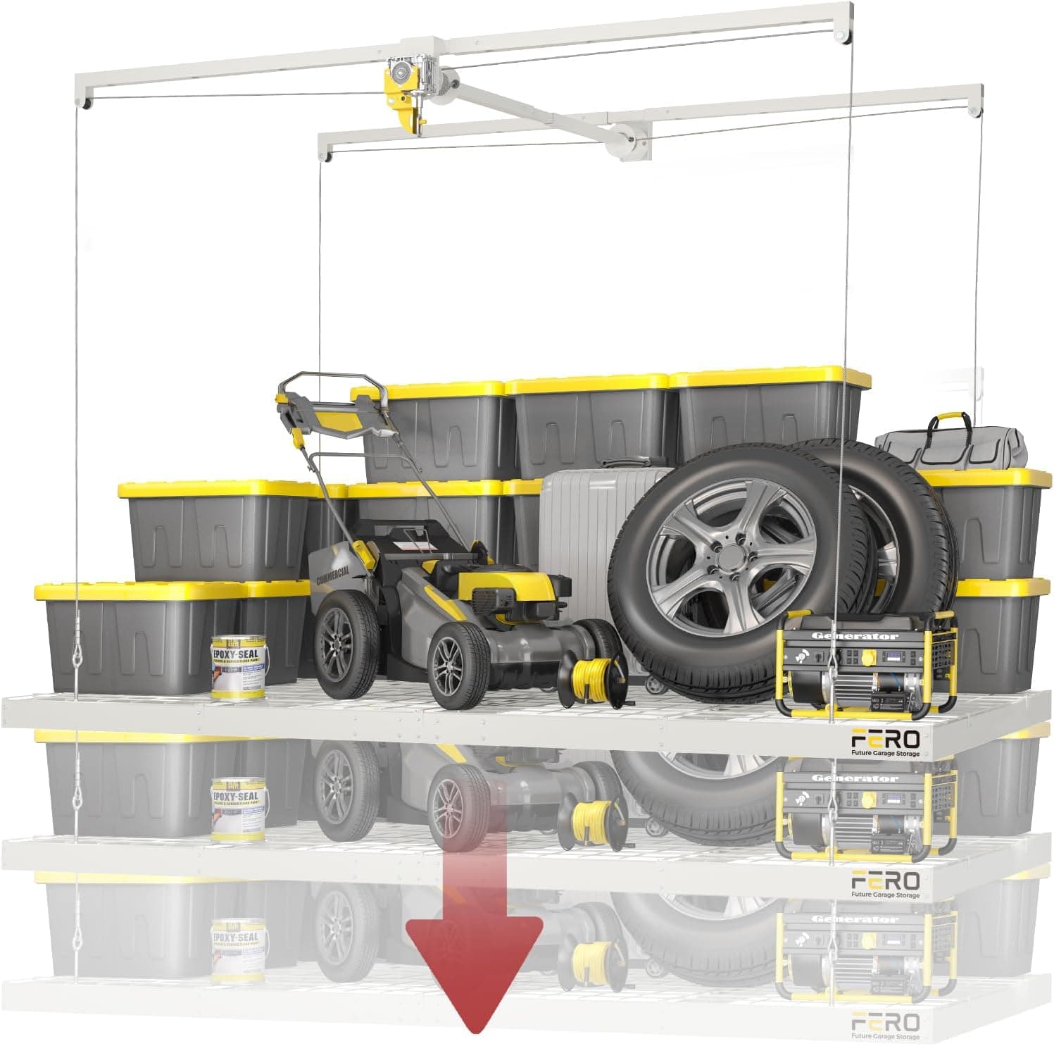 Garage Ceiling Storage Racks 4x8 FT Overhead Rack with Safety Lock, Lift System, 325 lbs Capacity