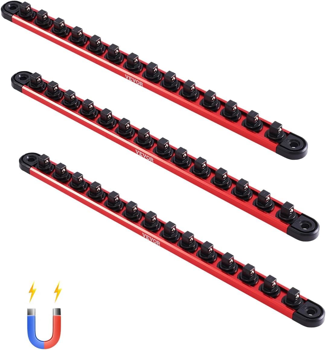 VEVOR Portable Socket Organizer Tray, 2PCS Metric and SAE, Holds up to 160 Sockets, Steel Base