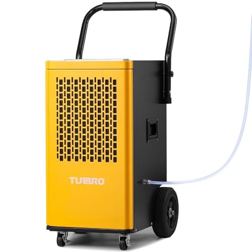 TURBRO 165 Pint Commercial Dehumidifier with Pump, Drain Hose, Industrial Dehumidifier for Large Spaces up to 7,500 Sq. Ft., Rolling Wheels, Faster Defrost, for Basement, Warehouse, Flood Restoration