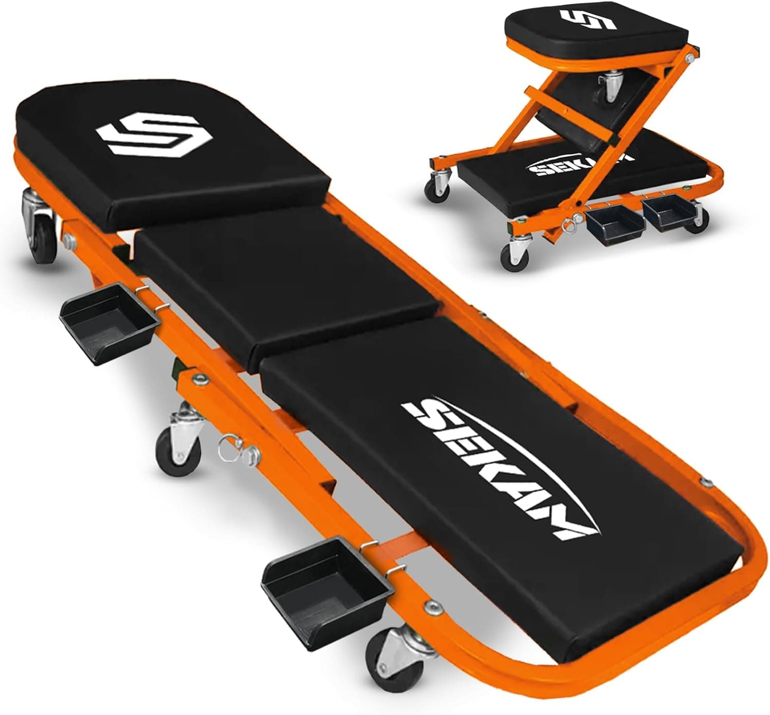 SEKAM Mechanic Creeper 36 Inch 300 LBS Capacity, 2 in 1 Rolling Garage Z Creeper (Orange)