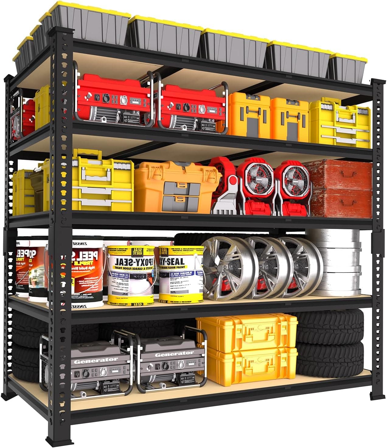 PrimeZone Heavy Duty Garage Storage Shelves 48"W x 24"D x 72"H Adjustable Metal 5 Tier Industrial, Black