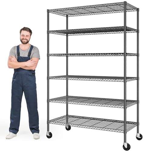 Romorgniz Heavy Duty 6-Tier Rolling Storage Shelves with Wheels for Garage | 1322lbs wire shelving, Rolling casters with locking wheels, Adjustable shelves, No-Tool Assembly, For pantry,kitchen,basement