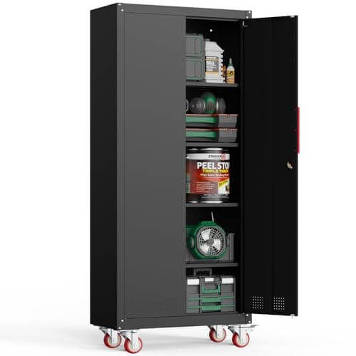 Kelueo 71" Tall Metal Garage Storage Cabinet with Wheels and Locking Doors