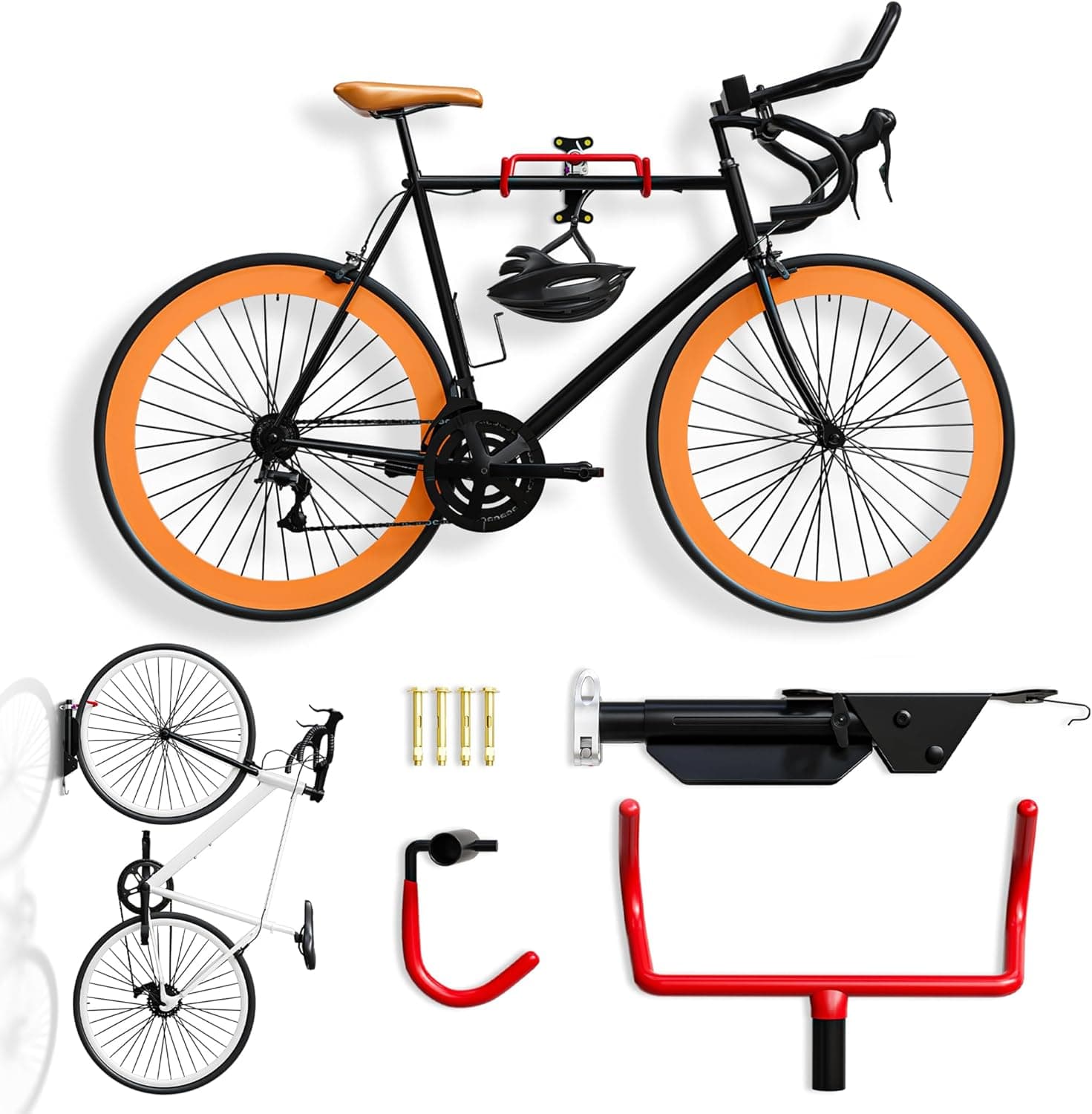 2 Pack Wall Mount Bike Rack Garage - Mountain Bike Wall Mount Horizontal Vertical Design with 66lbs Cap, Screws, Installation Manual