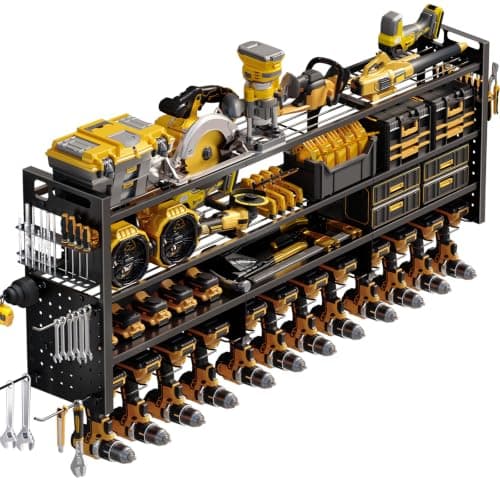 STURDIFLOW Large 49'' Wide Power Tool Organizer Wall Mount, 4-Tier | 620lbs Garage Storage Rack | 12 Cordless Drill Holder | 15% More Vertical Space | Holds 30+ Tools for Garage Workshop