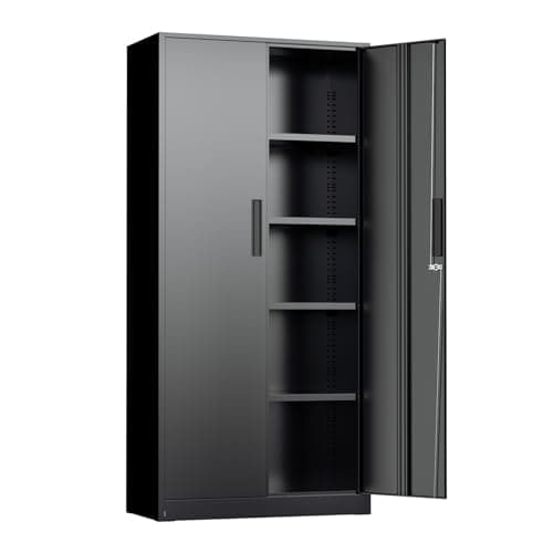 INTERGREAT Black Metal Storage Cabinet, 72" Locking Steel Cabinets with 2 Door and 4 Adjustable Shelves, Tall Metal Cabinet for Home Office, Garage, Warehouse