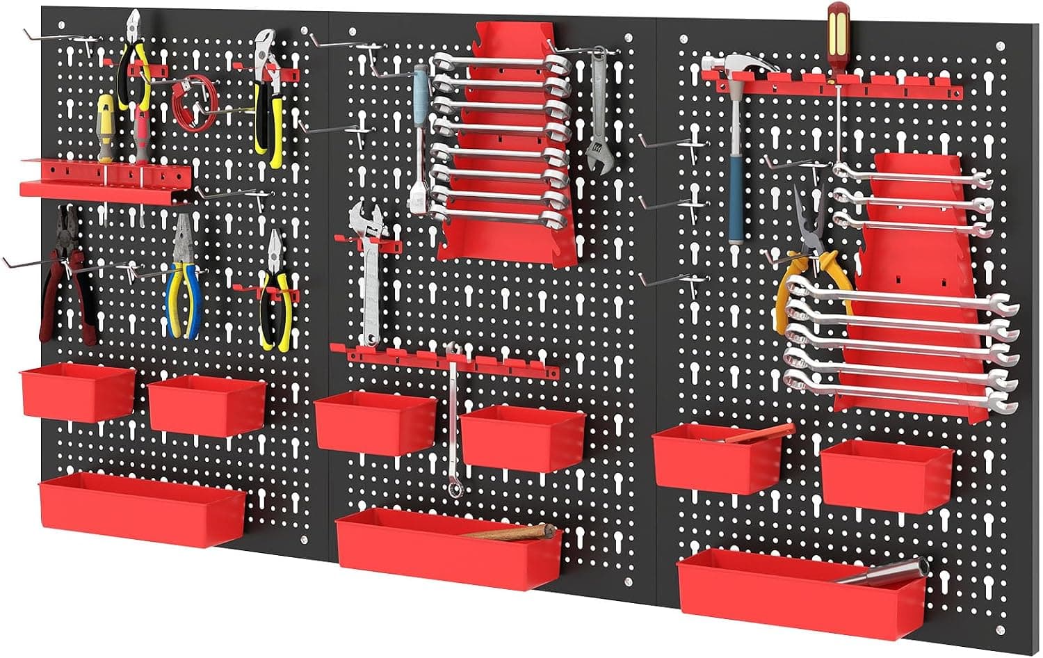 Toolsempire Tool Pegboard Organizer, 4 FT Metal Pegboard with Hooks, Bins and Holders (Black+Red)