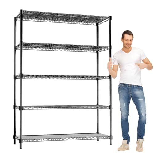 RackBro 48" W Garage Shelving 1875LBS Heavy Duty Wire Shelving Unit, Metal 5-Tier Adjustable Steel Storage Rack with Liners, Storage Tote Rack, 48" W x 18" D x 72" H for Garage Commercial, Black