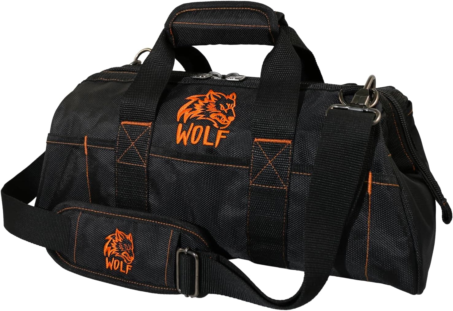 WOLF 18 in Wide Mouth Tool Bag with Molded Base, 1680D Nylon, Electrician and Contractor Organizer