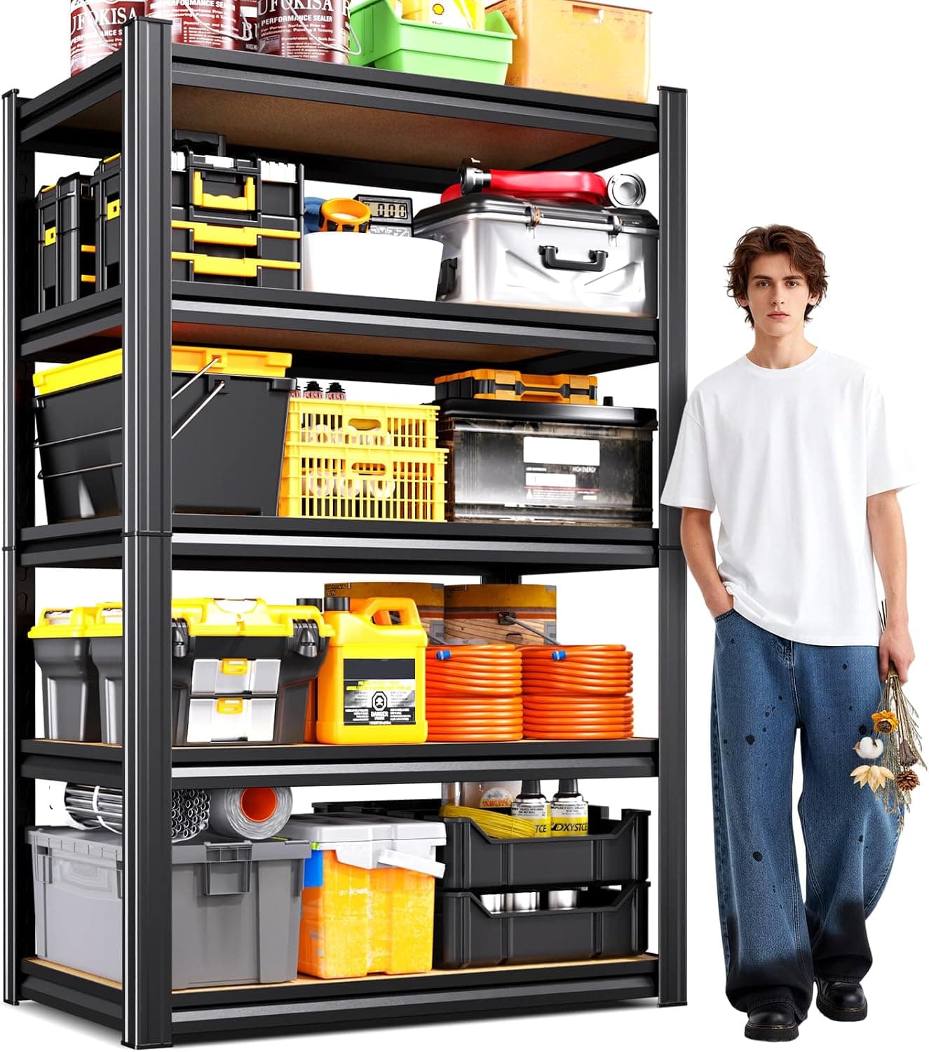 71"H Garage Shelving 5 Tier Garage Storage Shelves, Adjustable Heavy Duty Metal Shelving Unit and Storage Large Rack, Utility Steel Shelf 71"x32"x14"