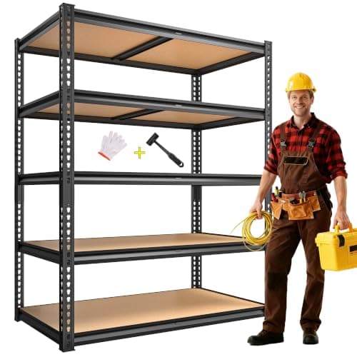 ROOMFAVE Garage Shelving Heavy Duty, 5 Tier ,72" H x 35.56" W x 16" D Black | 2250LBS Storage Shelves Adjustable Metal Shelving Unit,Garage Storage Shelves for Pantry Basement Kitchen Warehouse