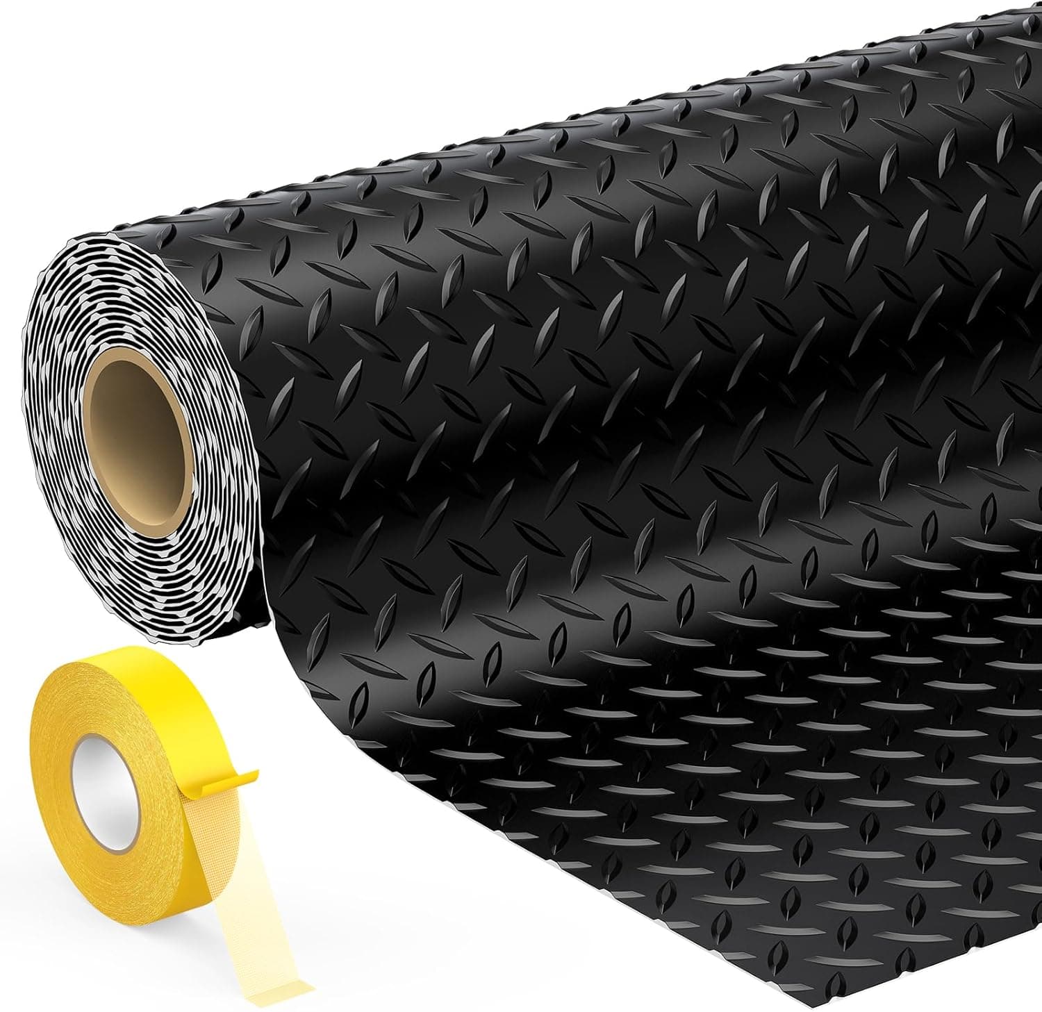 4x10 FT Diamond Plate Garage Floor Mat, Heavy Duty PVC Flooring Roll, 2.8mm, Waterproof Non-Slip Floor Protector, Black