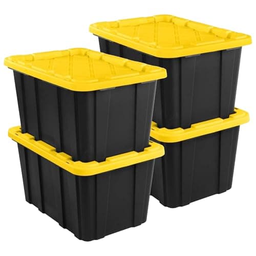 Sterilite Industrial Storage Tote with Lids for Garage, 27 Gallon, 4-Pack