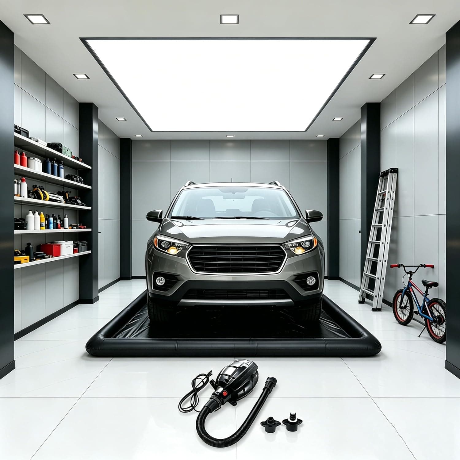 Inflatable Garage Floor Mat, Waterproof Car Wash Mat with High Rise Edge, 9.8FT x 19.6FT Heavy Duty PVC Containment Mat