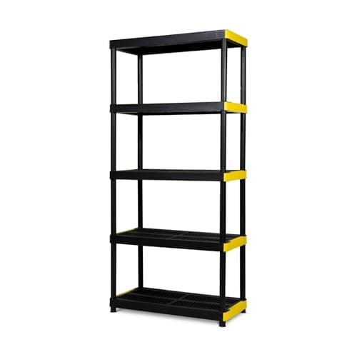 Simpli-Magic 5-Tier Heavy Duty Plastic Storage Shelving Unit, Garage & Basement Organizer, Modular Rack, 36 x 18 x 75 Inches, 200 lbs per Shelf, 1000 lbs Total Capacity