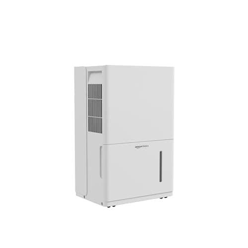 Amazon Basics 50-Pint Large Dehumidifier with Pump, New Energy Star Certified, Humidity Control, Auto-Defrost, Timer, Overflow Protection for Rooms up to 4000 SFT, White